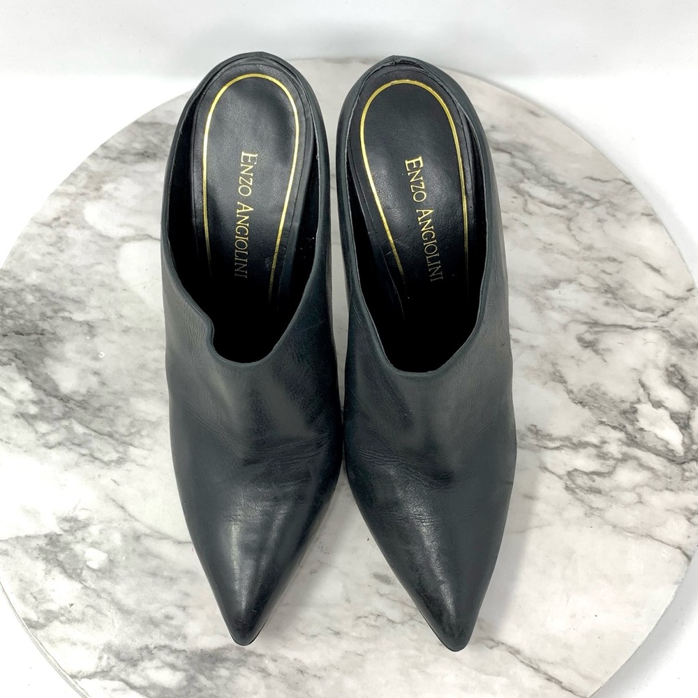 Enzo Angiolini Faxon Pointed Toe Leather Mules 7.5 Minimalist Edgy Classic Chic - Picture 6 of 12